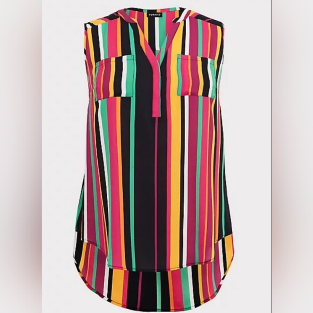 Torrid Harper Multicolor Stripe Sleeveless Top Button Up Women Sz 1X Black Pink